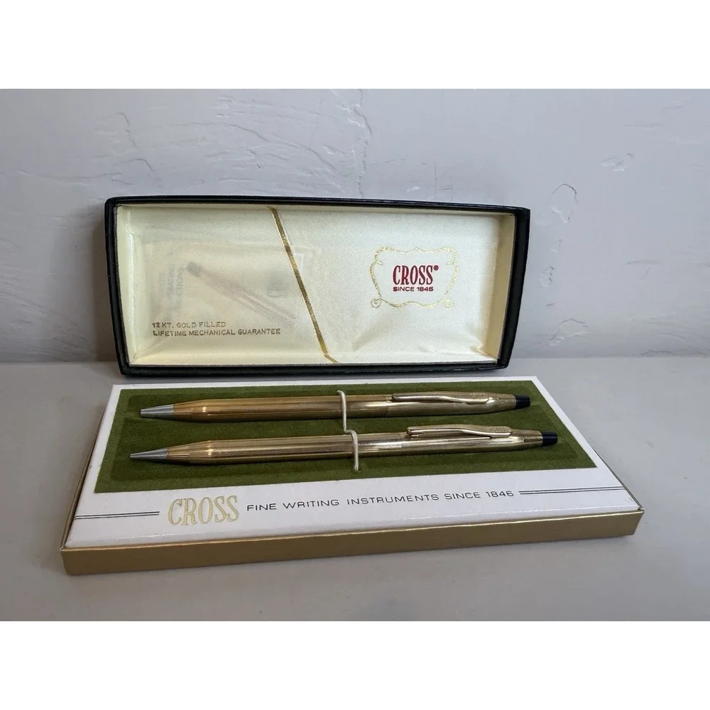 Vintage Cross Classic Century 12K Gold Filled Pen Pencil Set Boxed Paperwork USA
